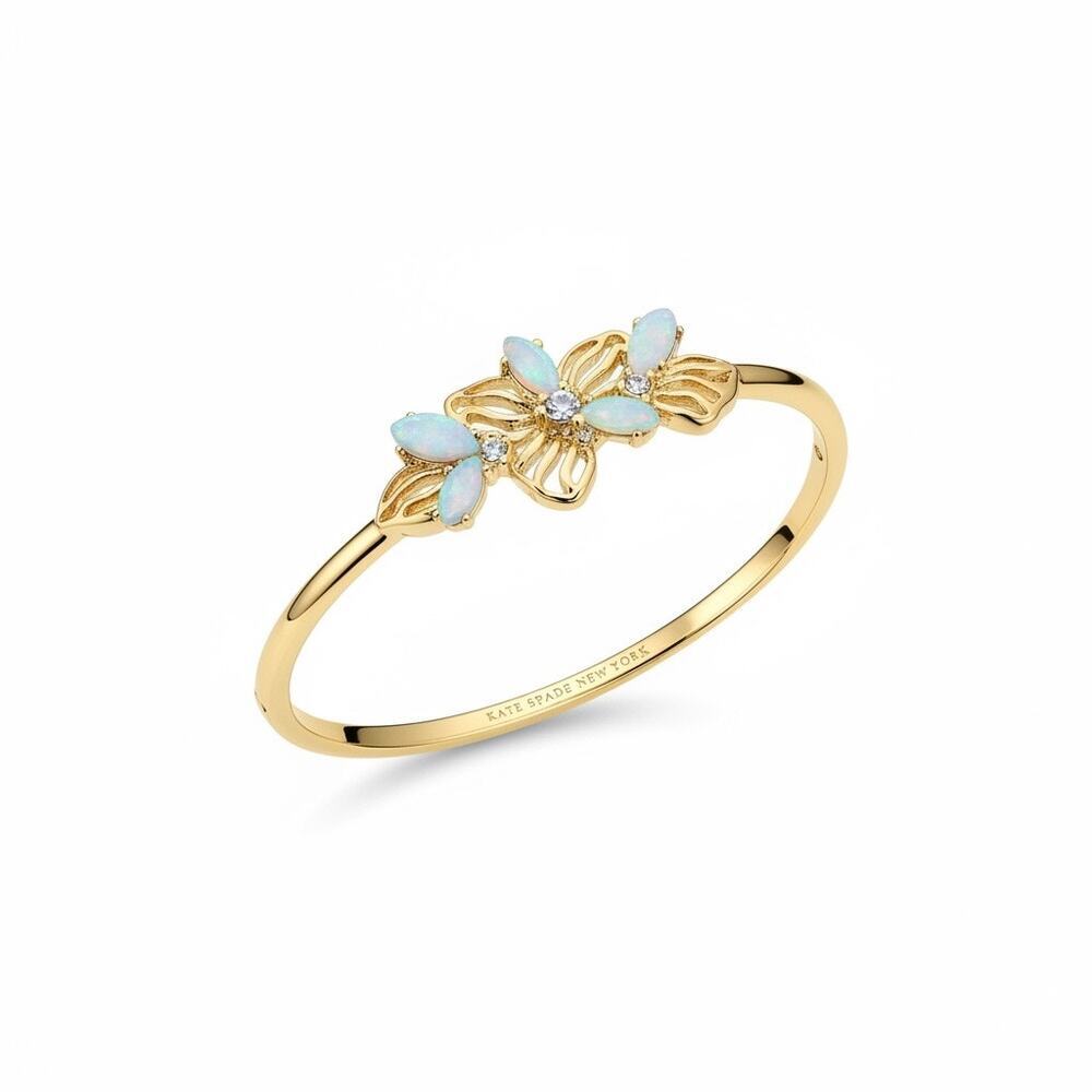 Anne Klein Gold Tone Opal Flower Hinged Bangle Bracelet